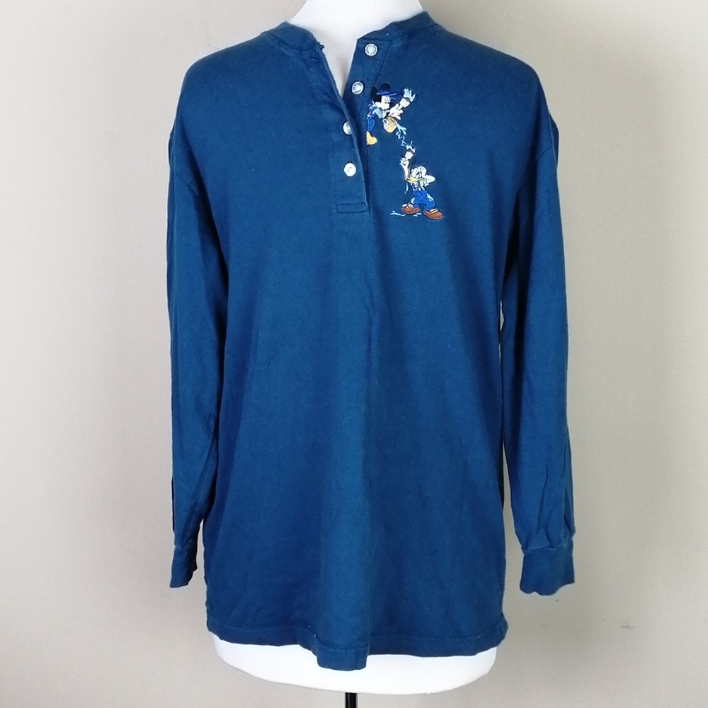 4/$20 Disney Henley Shirt Donald and Mickey Blue Size Medium